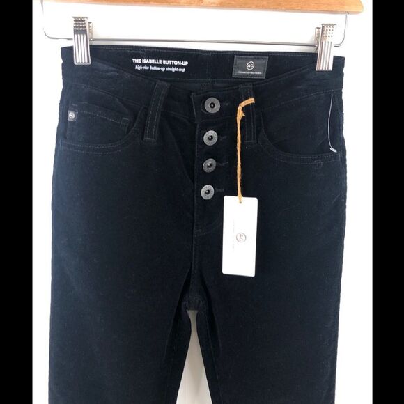 Nwt AG Isabelle Straight Crop Black Button Fly Corduroy Jean Size 23 - Picture 8 of 10